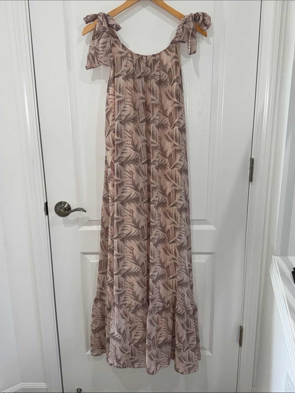 Adrienne Pink Brown Floral Sheer Lined Long Maxi Kaftan Tank Slip Sun Dress M